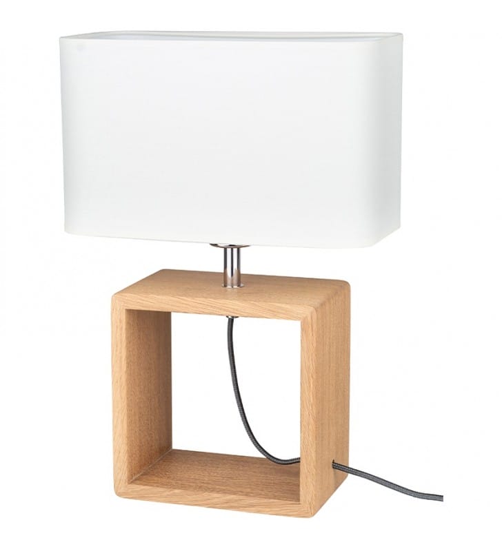 Biała lampa stołowa na drewnianej podstawie Cadre 45cm