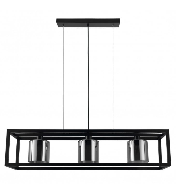 Lampa wisząca Brisling czarna metalowa klatka z 3 szklanymi kloszami nad stół