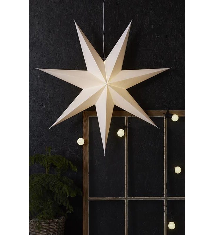 75cm dekoracyjna biała gładka gwiazda z papieru Duva 1xE14