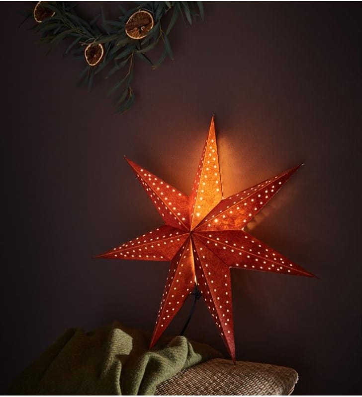 Brązowa 45cm wisząca gwiazda z paieru Embla dekoracja świąteczna z podświetleniem