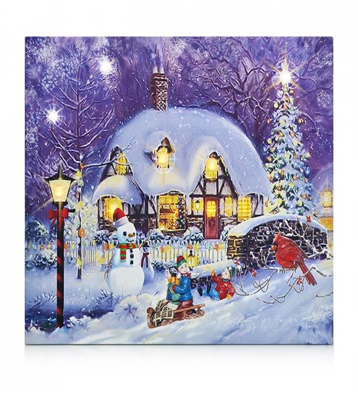 Motiv canvas mały 30cm kwadratowy podświetlany dekoracyjny obraz świąteczny zimowy na baterie