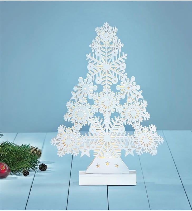 Biała drewniana choinka Prince dekoracja świąteczna do postawienia na baterie