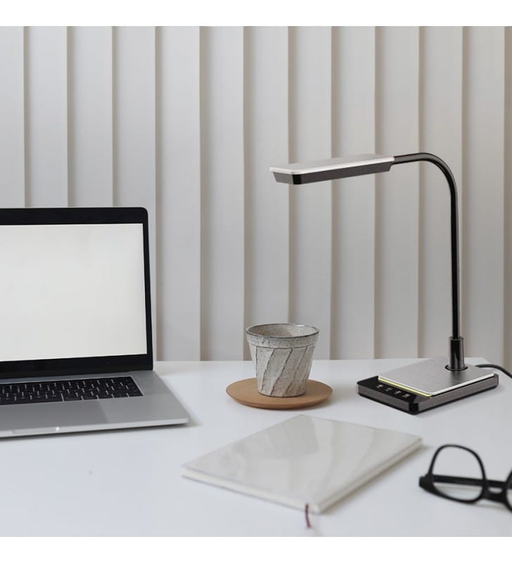 Lampka biurkowa Ika czarno srebrna LED włącznik dotykowy