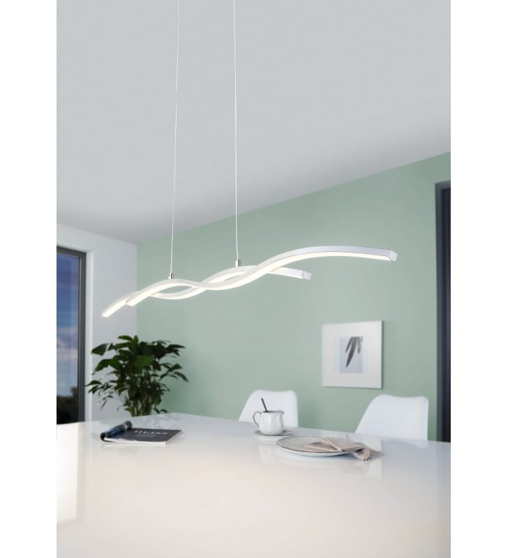 Podłużna lampa wisząca Lasana2 LED chrom styl nowoczesny nad stół do jadalni kuchni salonu biura