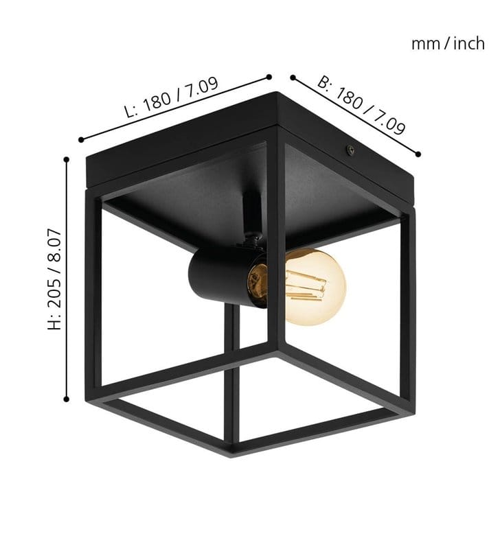 Plafon lampa sufitowa Silentina czarna kwadratowa metal 1xE27 - DOSTĘPNA OD RĘKI