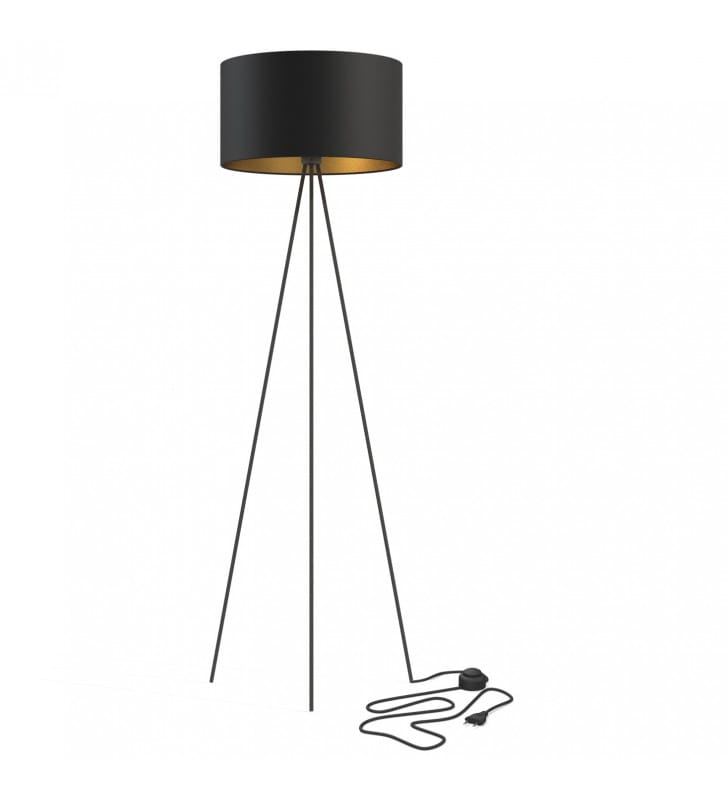 Cadilac czarna lampa stojąca na podłogę z abażurem do salonu 3 nogi