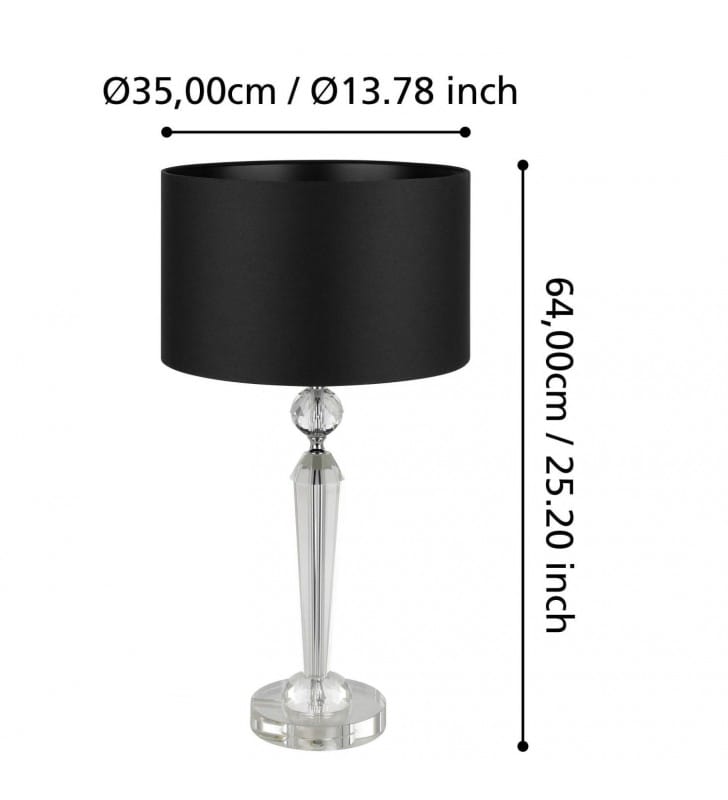 Czarna stylowa lampa stołowa z kryształową podstawą Pasiano1