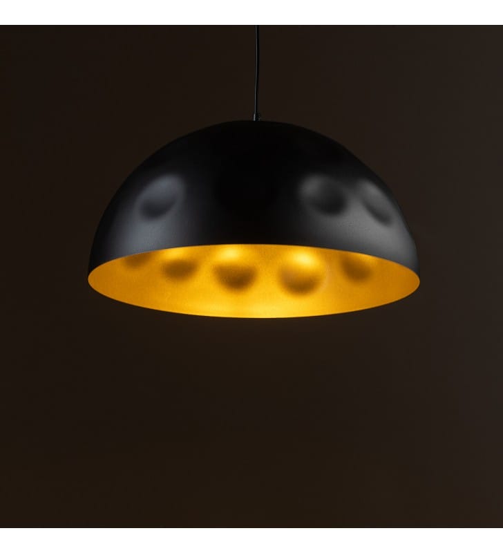 Czarna lampa wisząca z metalu Hemisphere Hit 33cm z dekorem na kloszu kopuła nad stół