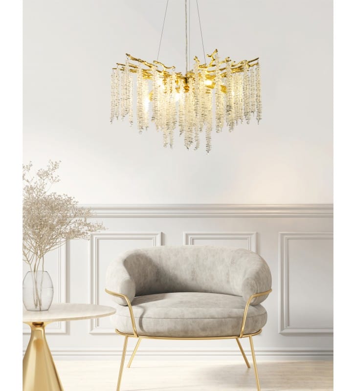 Dijon złota elegancka stylowa kryształowa lampa wisząca do salony glamour