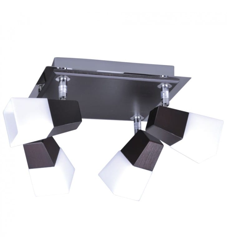 4 pkt lampa sufitowa Zigi z elementami z drewna ciemny brąz chrom szkło - OD RĘKI